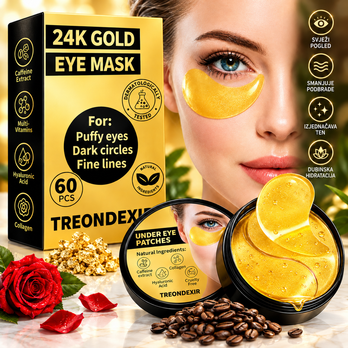 24K GOLD EYE LIFT – Zlatne Maskice Za Svjež I Odmoran Pogled ( 60 + 60 GRATIS )